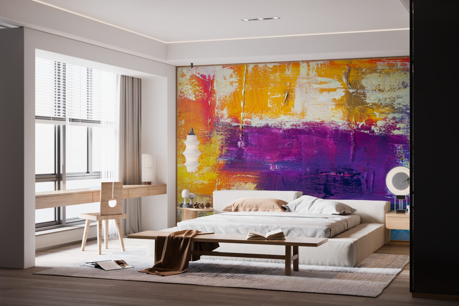 Fototapeta chata pri západe slnka pri ribníku