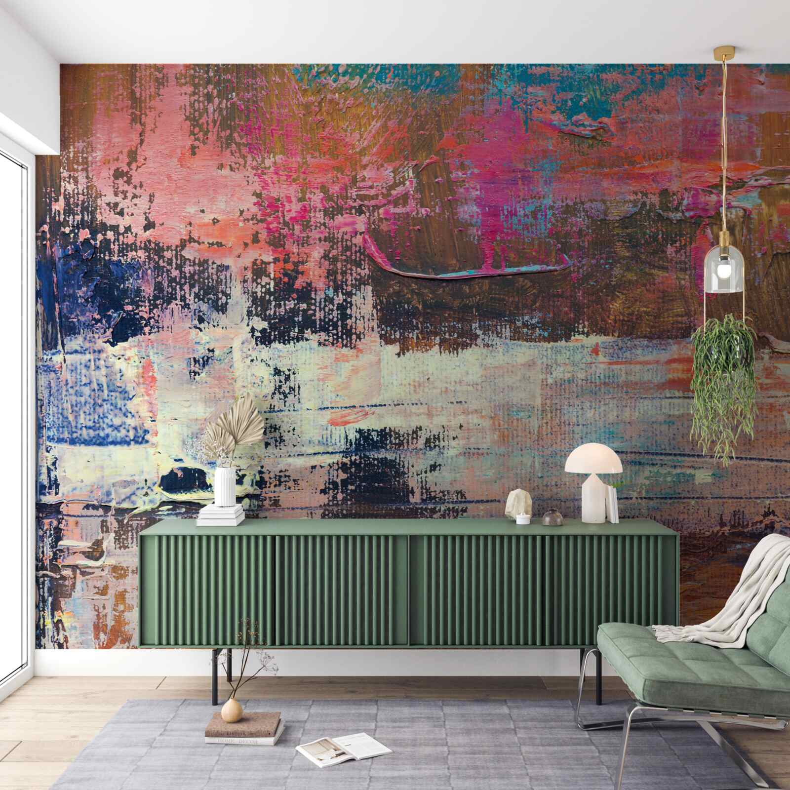 Fototapeta západ slnka v lese, maľovaný v ružových odtieňoch