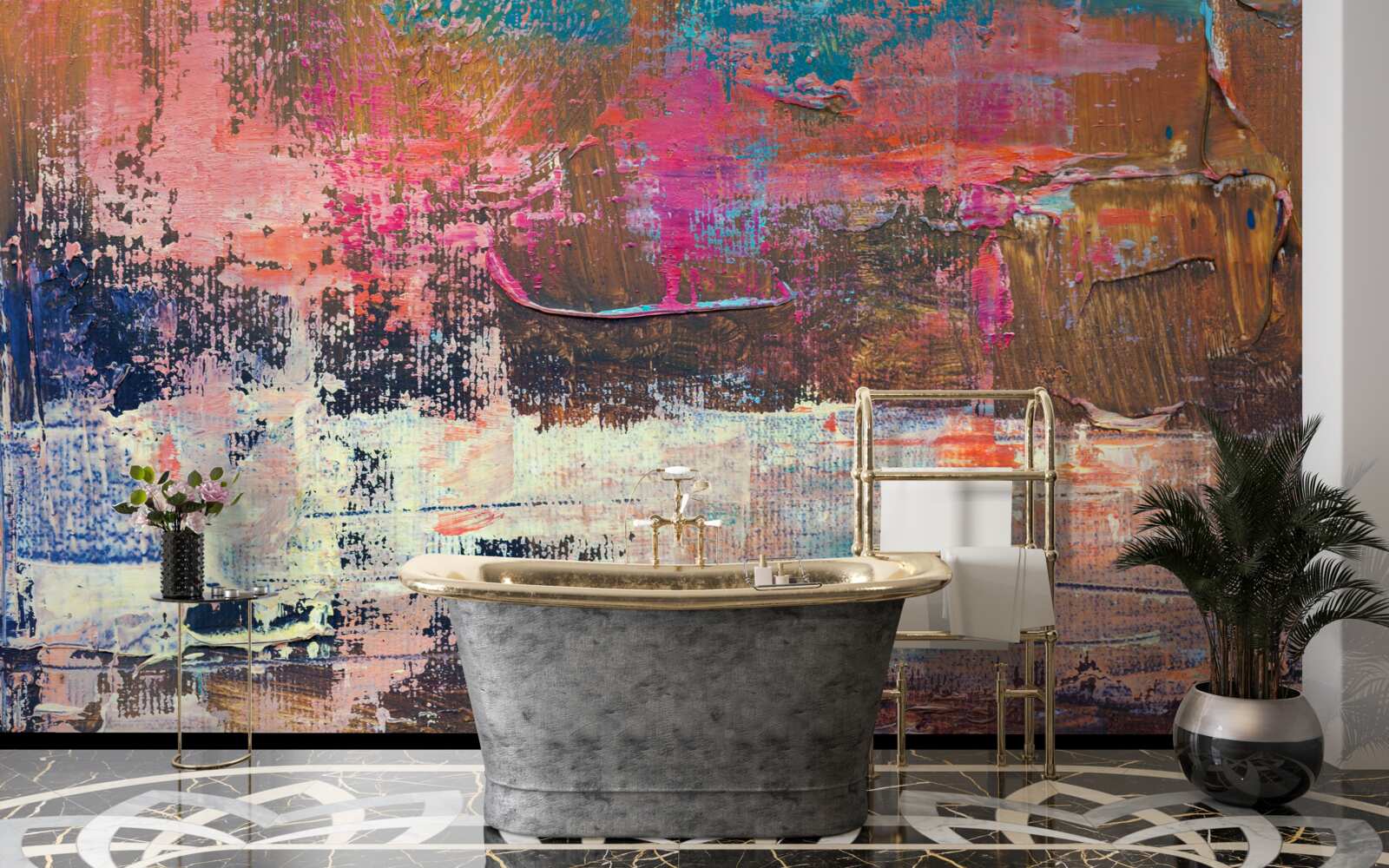 Fototapeta západ slnka v lese, maľovaný v ružových odtieňoch