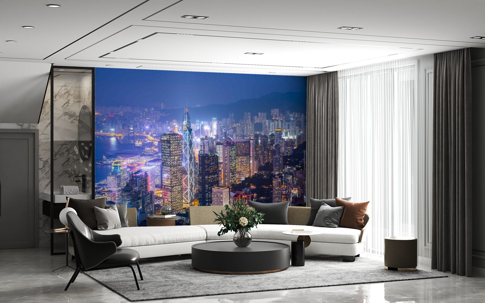 Fototapeta Panoramatický výhľad na Hong Kong v noci z vyhliadkovej veže