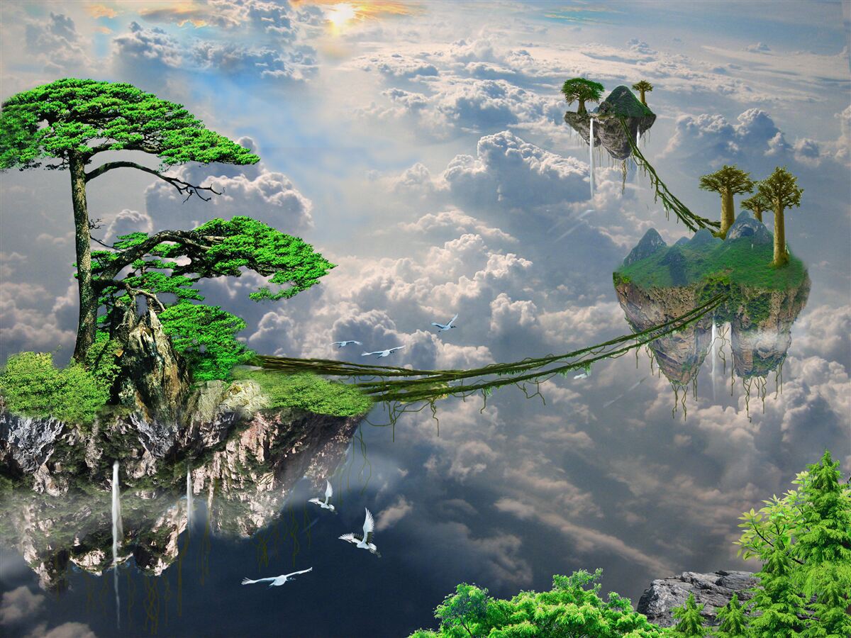 Fototapeta ostrovy plávajúce na oblohe