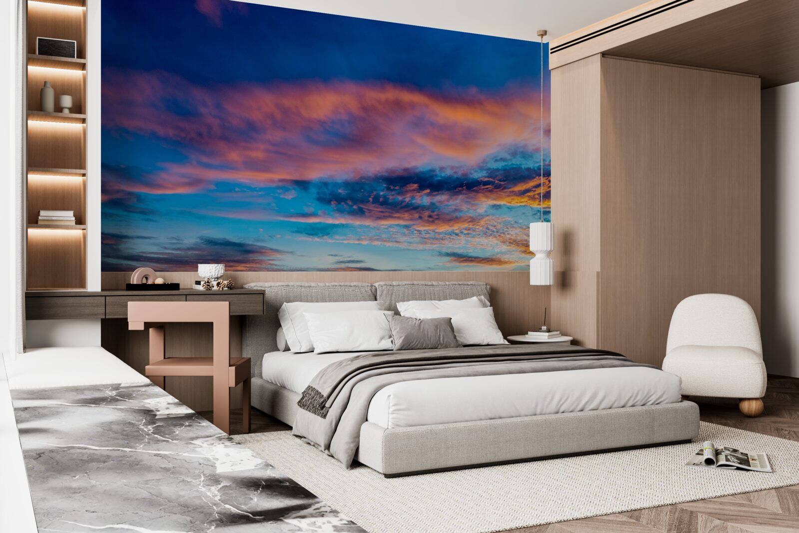 Fototapeta mraky pri západe slnka, vrhané vetrom