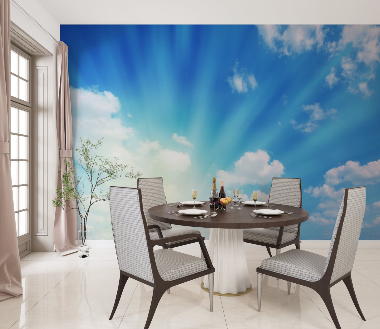 Fototapeta jasné slnečné lúče svietia na modrej oblohe