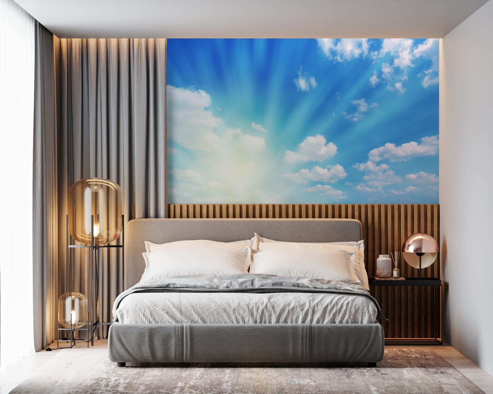 Fototapeta jasné slnečné lúče svietia na modrej oblohe