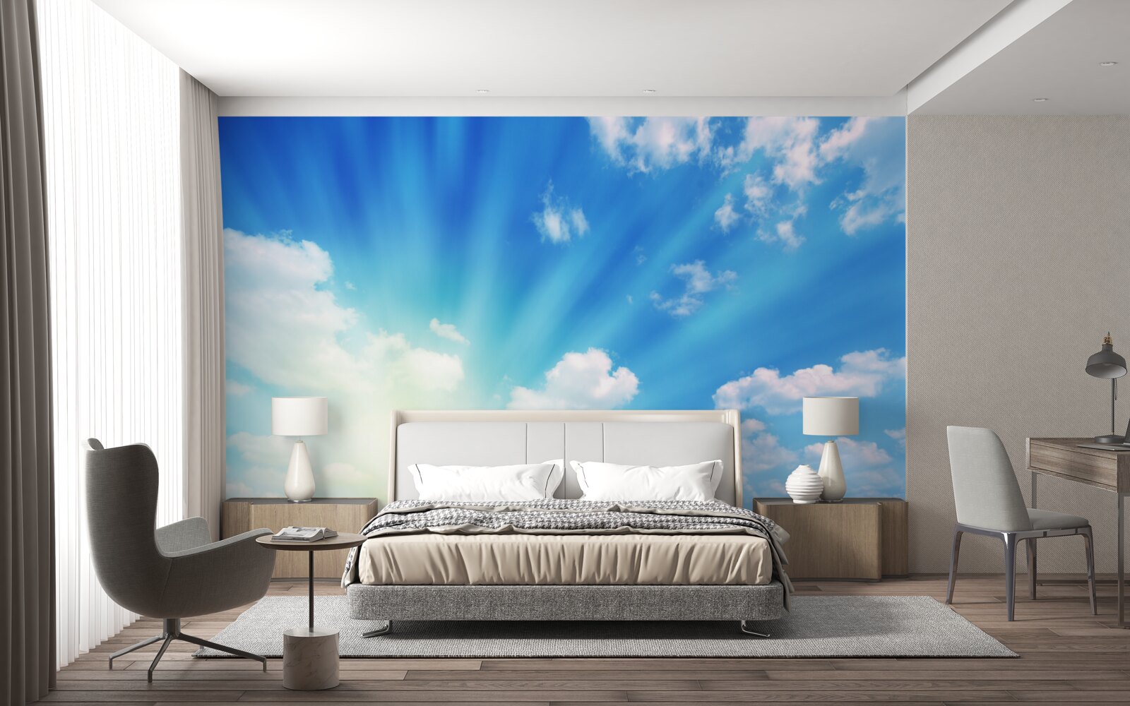 Fototapeta jasné slnečné lúče svietia na modrej oblohe