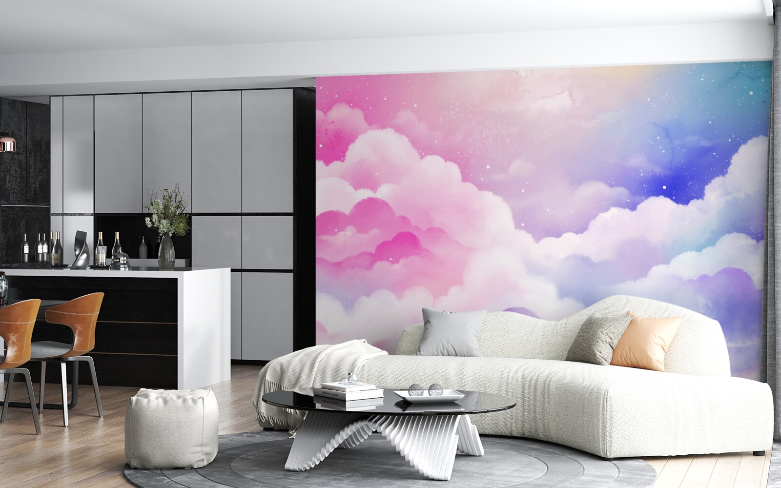 Fototapeta obloha je svetloružová a modrá v abstraktnom štýle