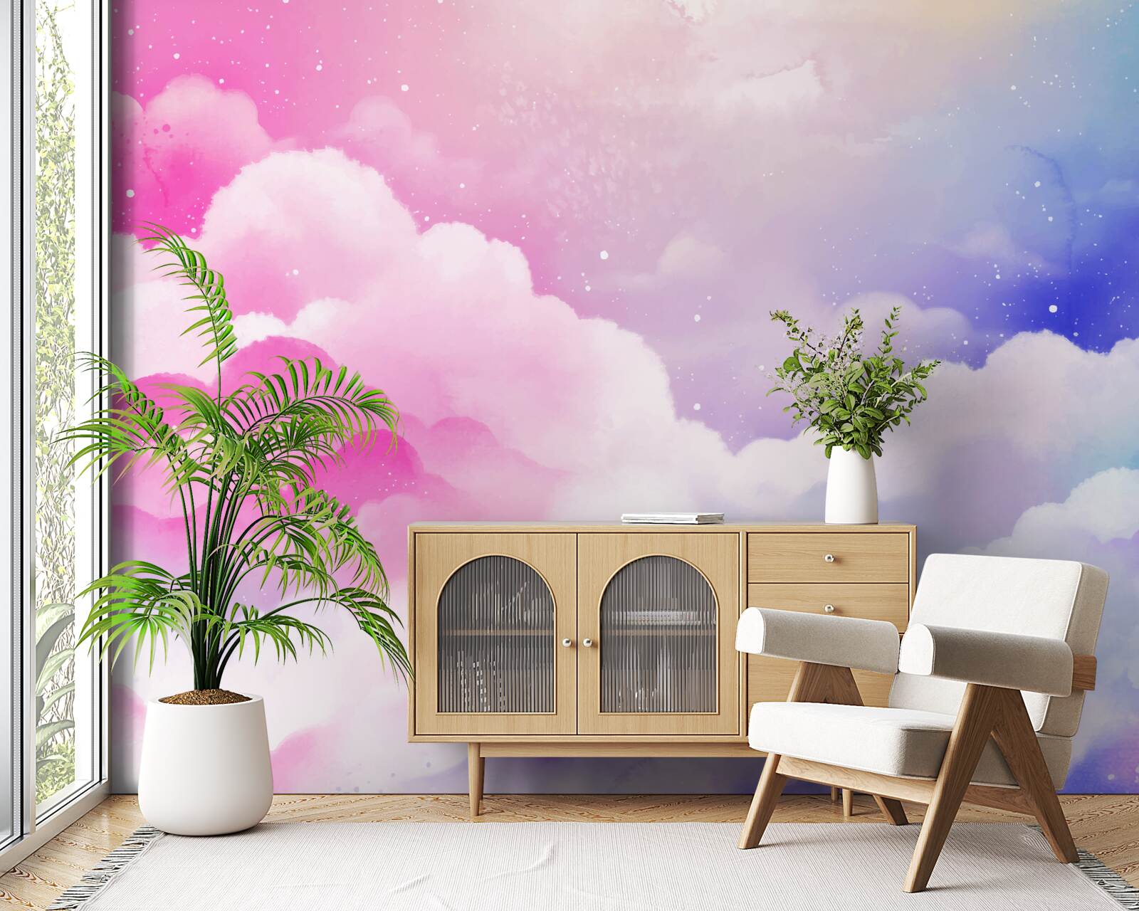 Fototapeta obloha je svetloružová a modrá v abstraktnom štýle