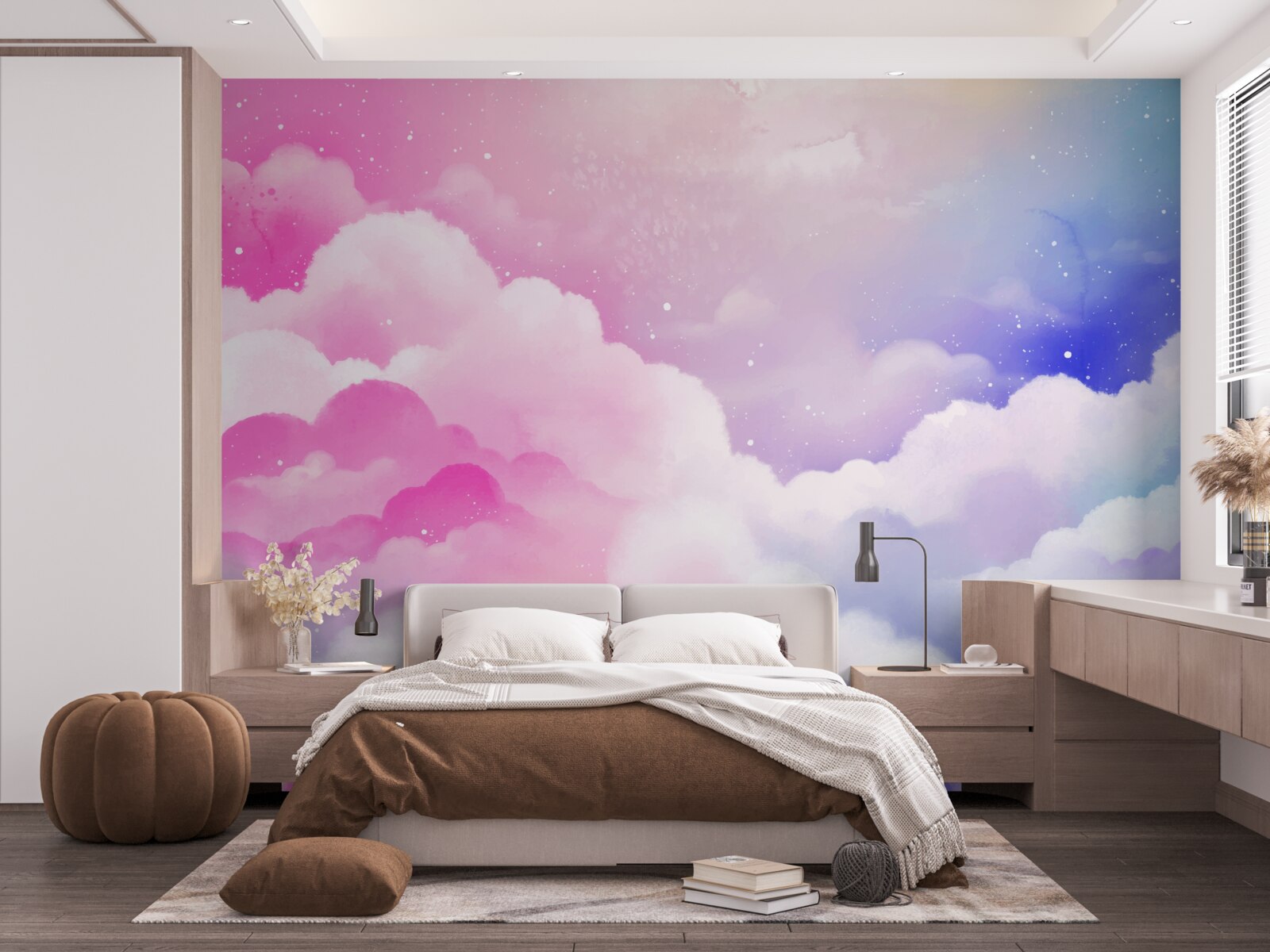 Fototapeta obloha je svetloružová a modrá v abstraktnom štýle