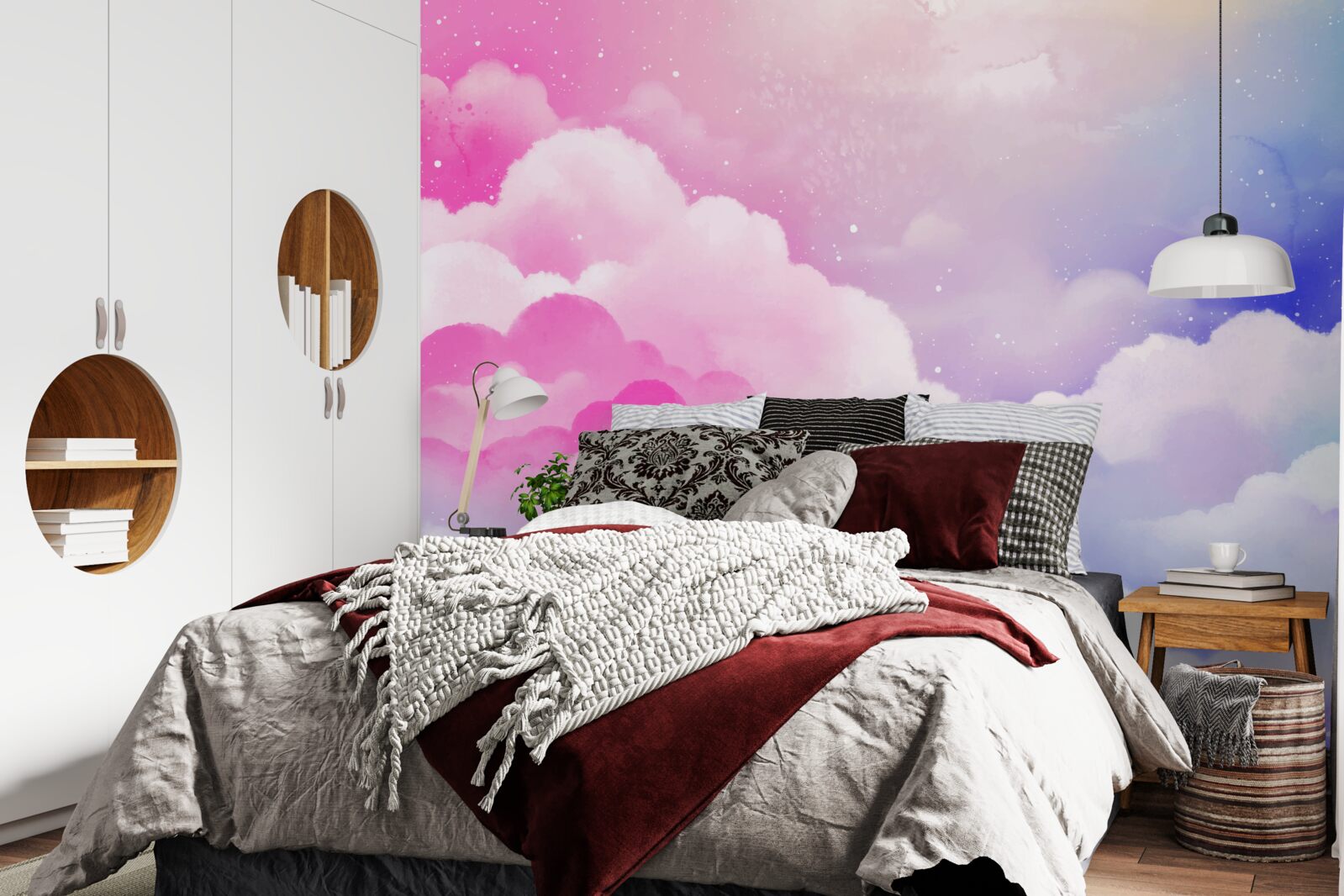 Fototapeta obloha je svetloružová a modrá v abstraktnom štýle