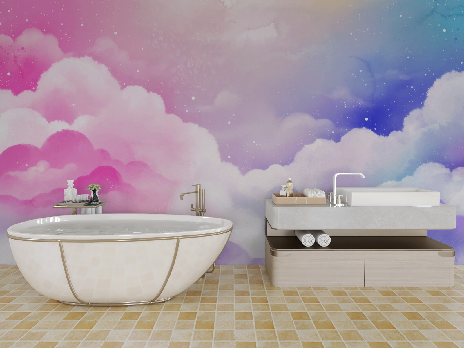 Fototapeta obloha je svetloružová a modrá v abstraktnom štýle