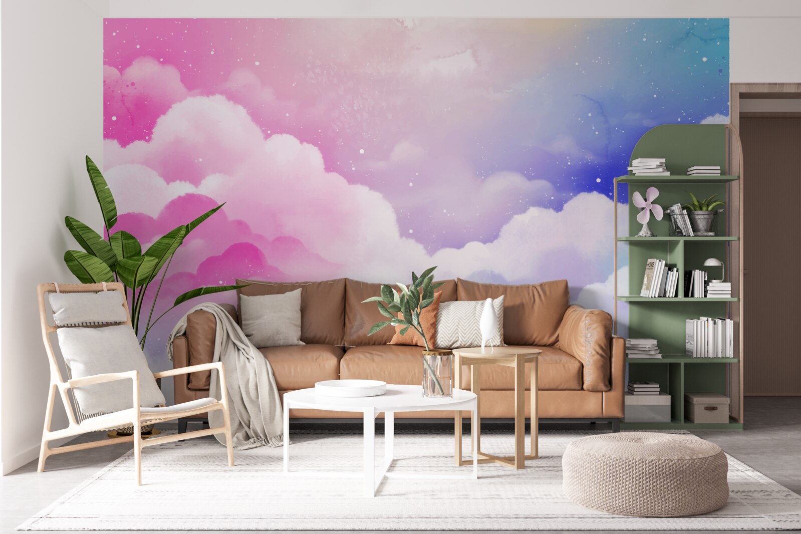 Fototapeta obloha je svetloružová a modrá v abstraktnom štýle