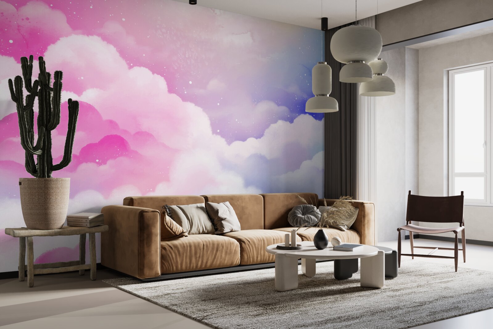 Fototapeta obloha je svetloružová a modrá v abstraktnom štýle