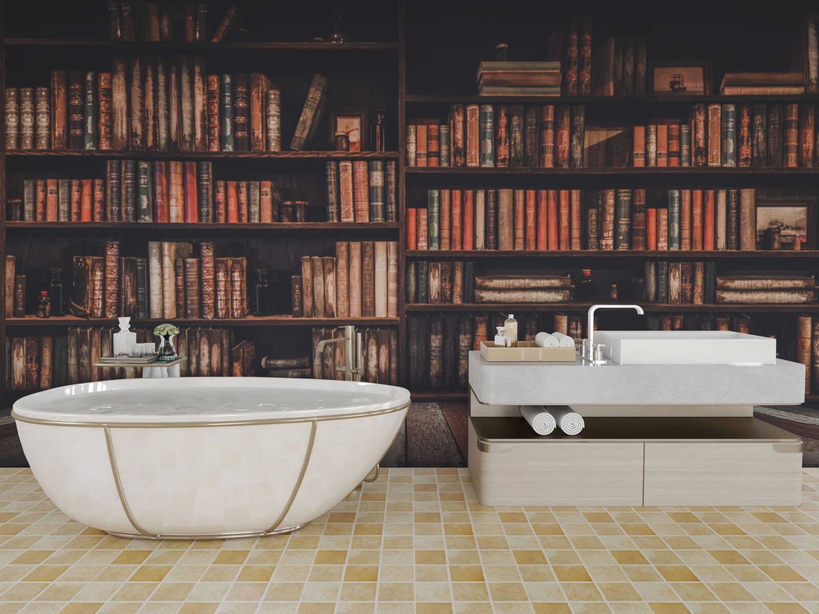 Fototapeta knihy sa hromadili na policiach