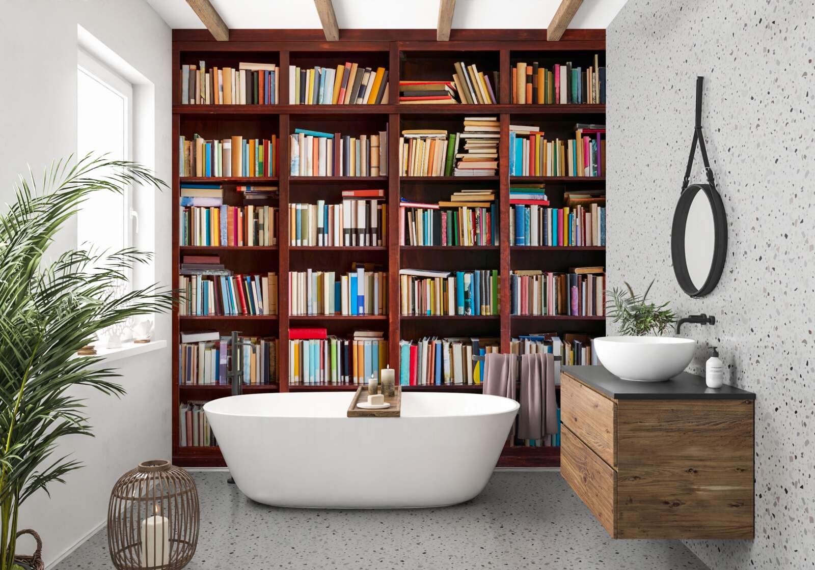 Fototapeta rady kníh rôznych farieb na policiach