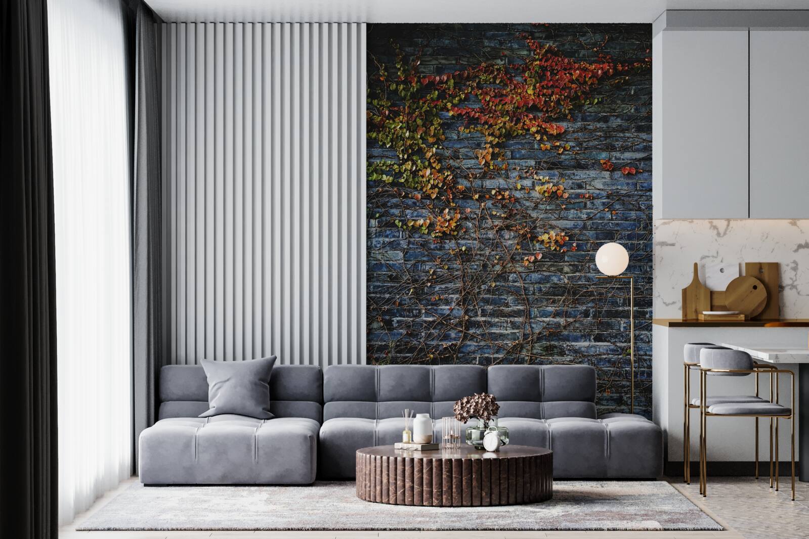 Fototapeta brečtan stekajúci po tehlovej stene