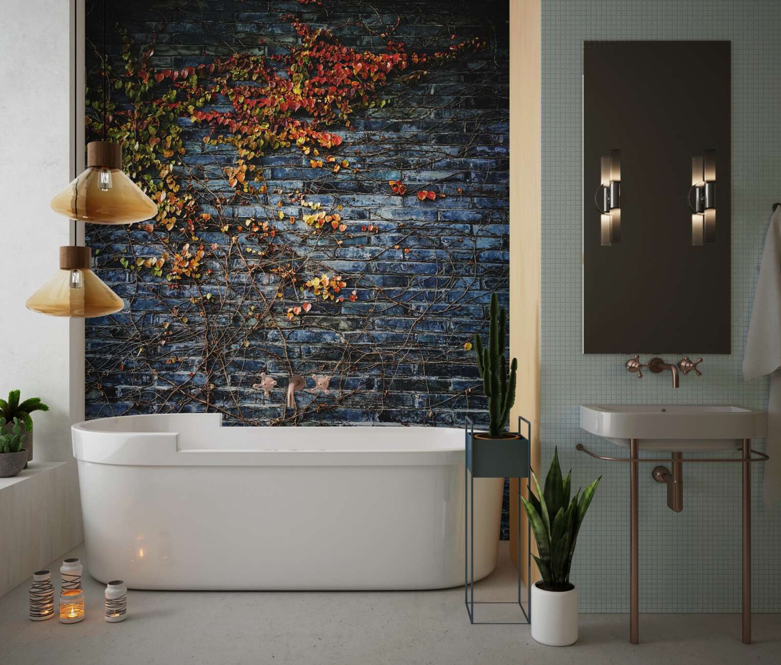 Fototapeta brečtan stekajúci po tehlovej stene