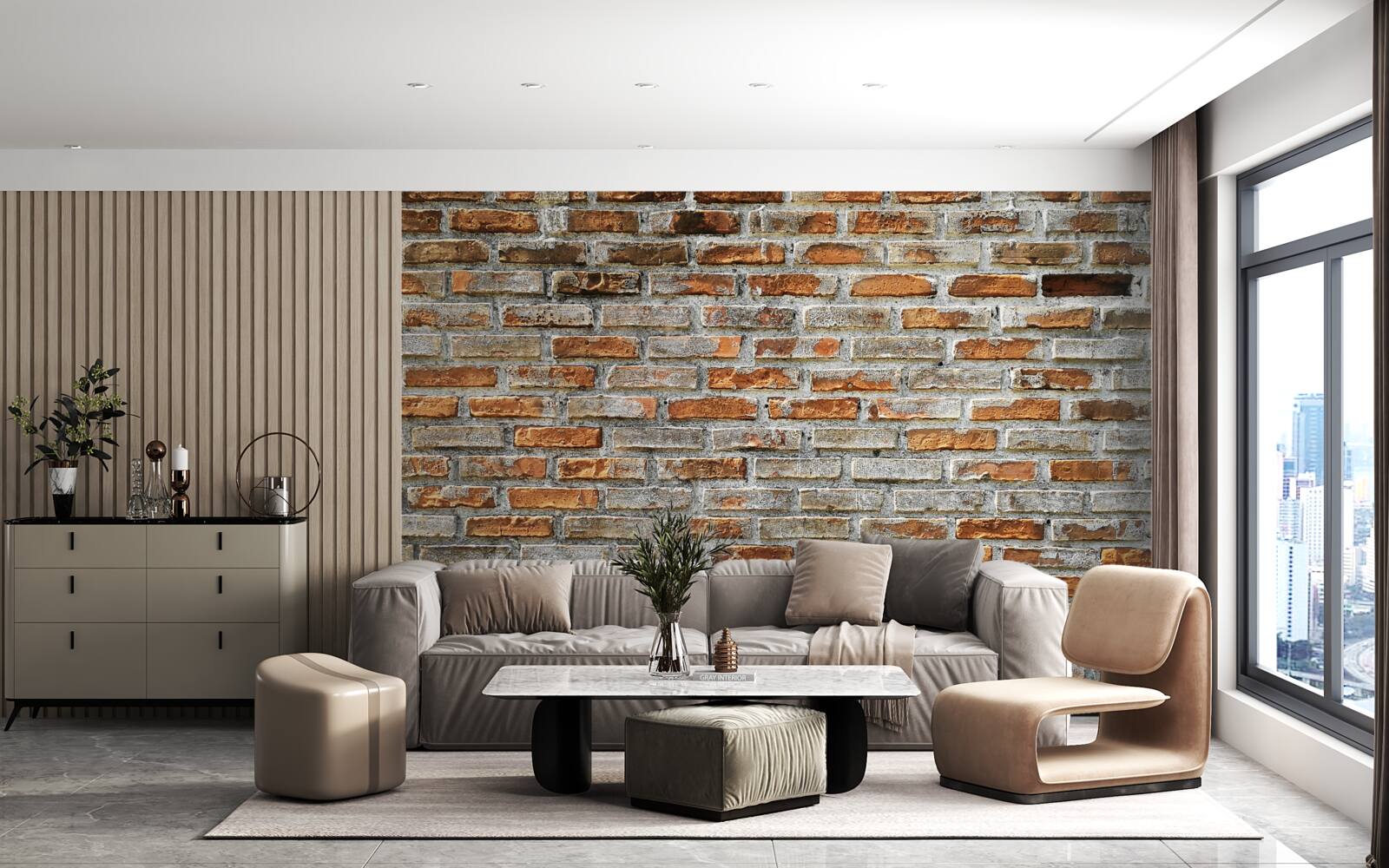 Fototapeta Stena z tehál v rôznych odtieňoch