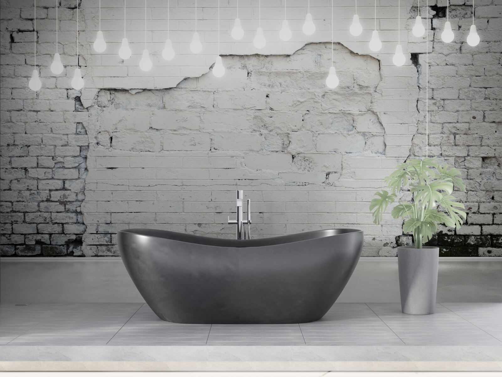 Fototapeta biela tehlová stena a na nej žiarovky