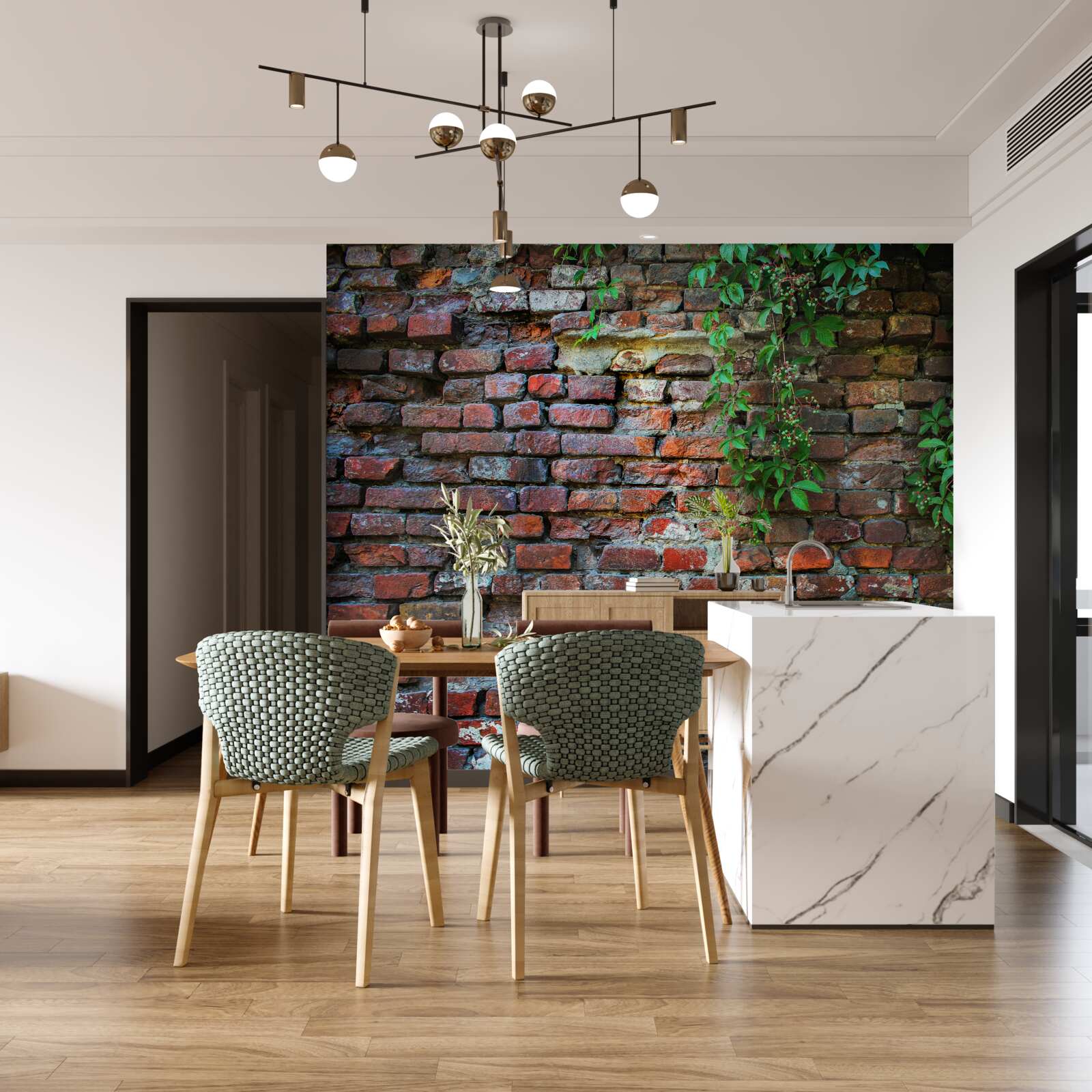 Fototapeta stará tehlová stena je zdobená zeleňou