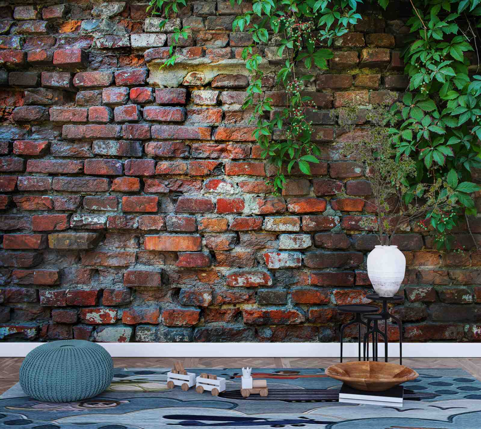 Fototapeta stará tehlová stena je zdobená zeleňou