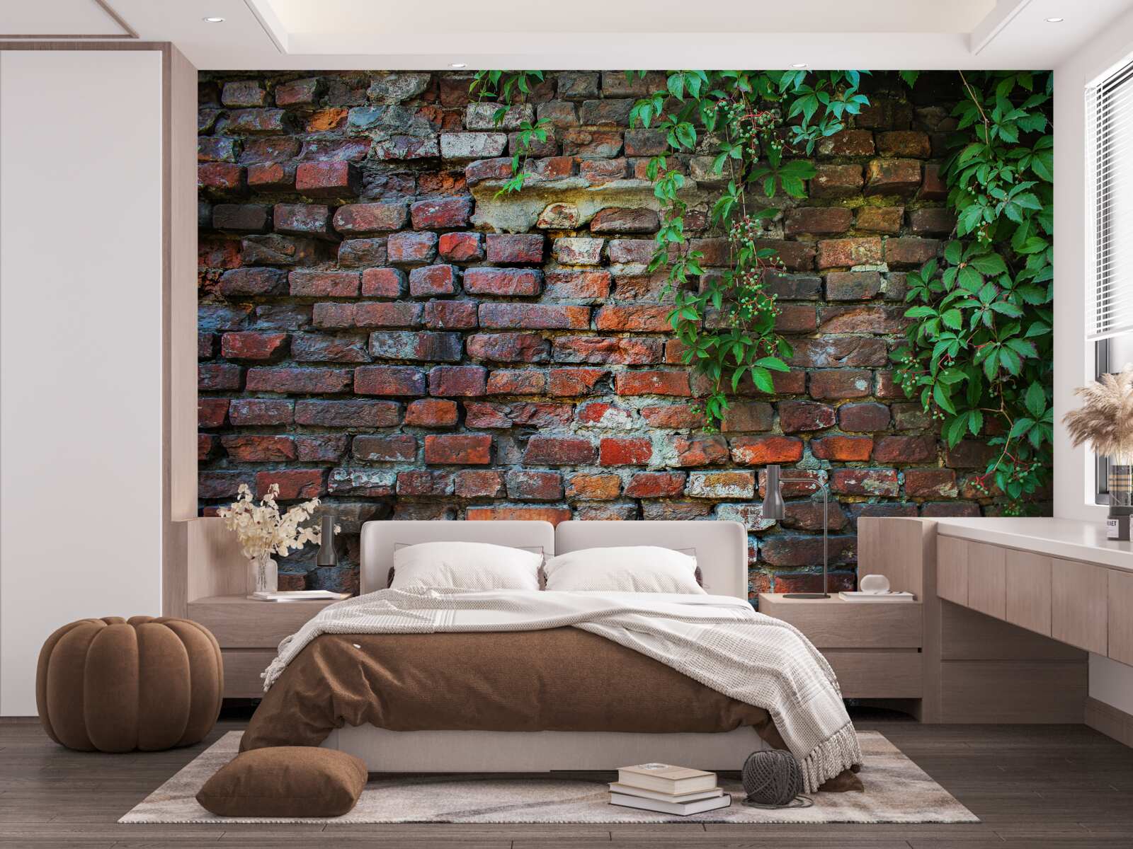 Fototapeta stará tehlová stena je zdobená zeleňou