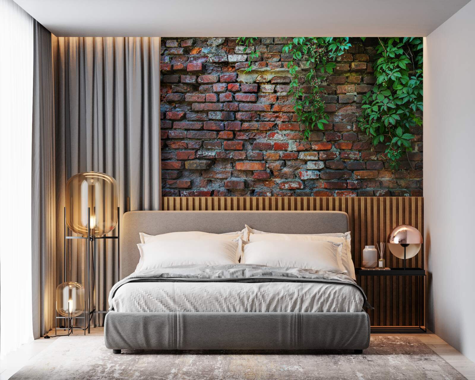 Fototapeta stará tehlová stena je zdobená zeleňou