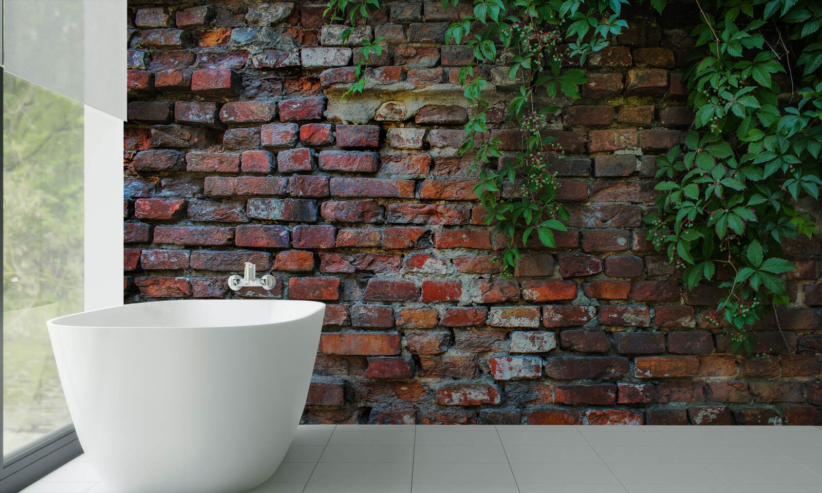 Fototapeta stará tehlová stena je zdobená zeleňou