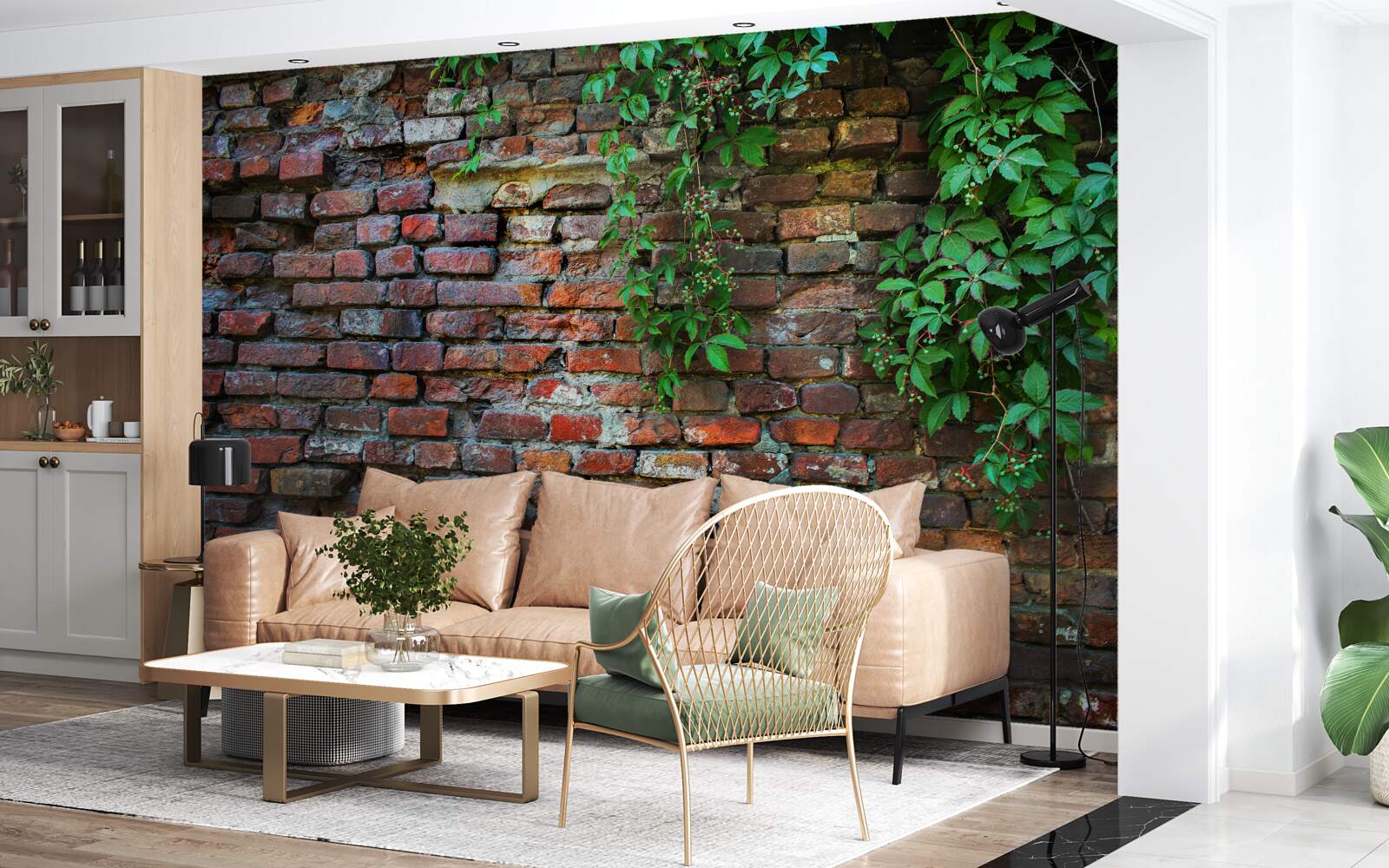 Fototapeta stará tehlová stena je zdobená zeleňou