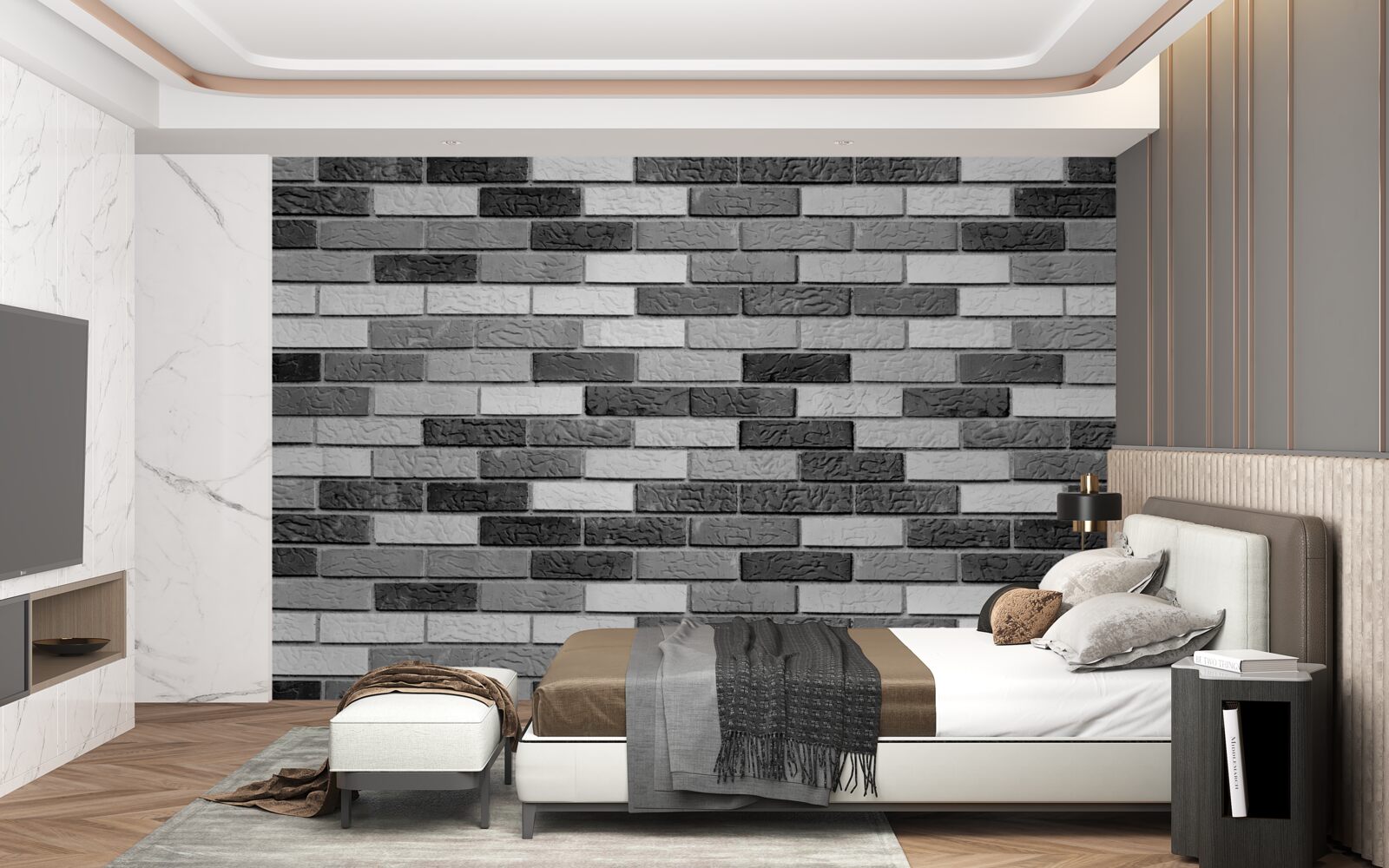 Fototapeta Tehlová stena v čiernej a bielej farbe