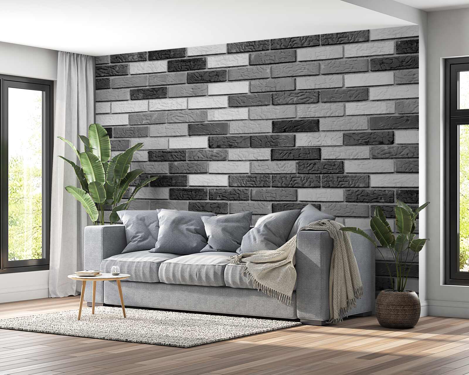 Fototapeta Tehlová stena v čiernej a bielej farbe