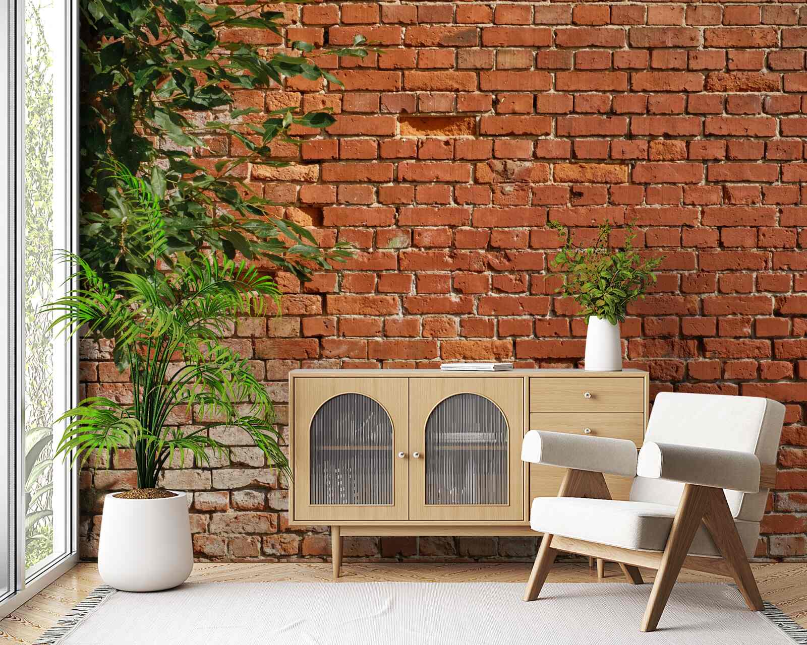 Fototapeta drevená vetva vedľa tehlovej bariéry