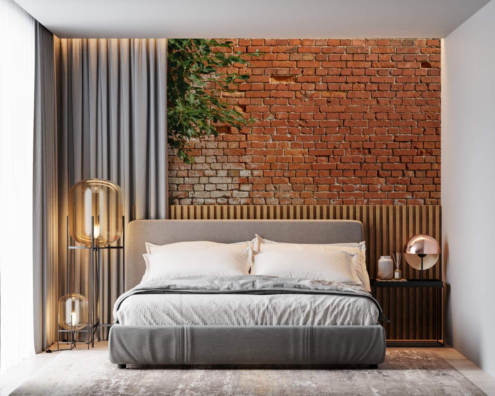 Fototapeta drevená vetva vedľa tehlovej bariéry