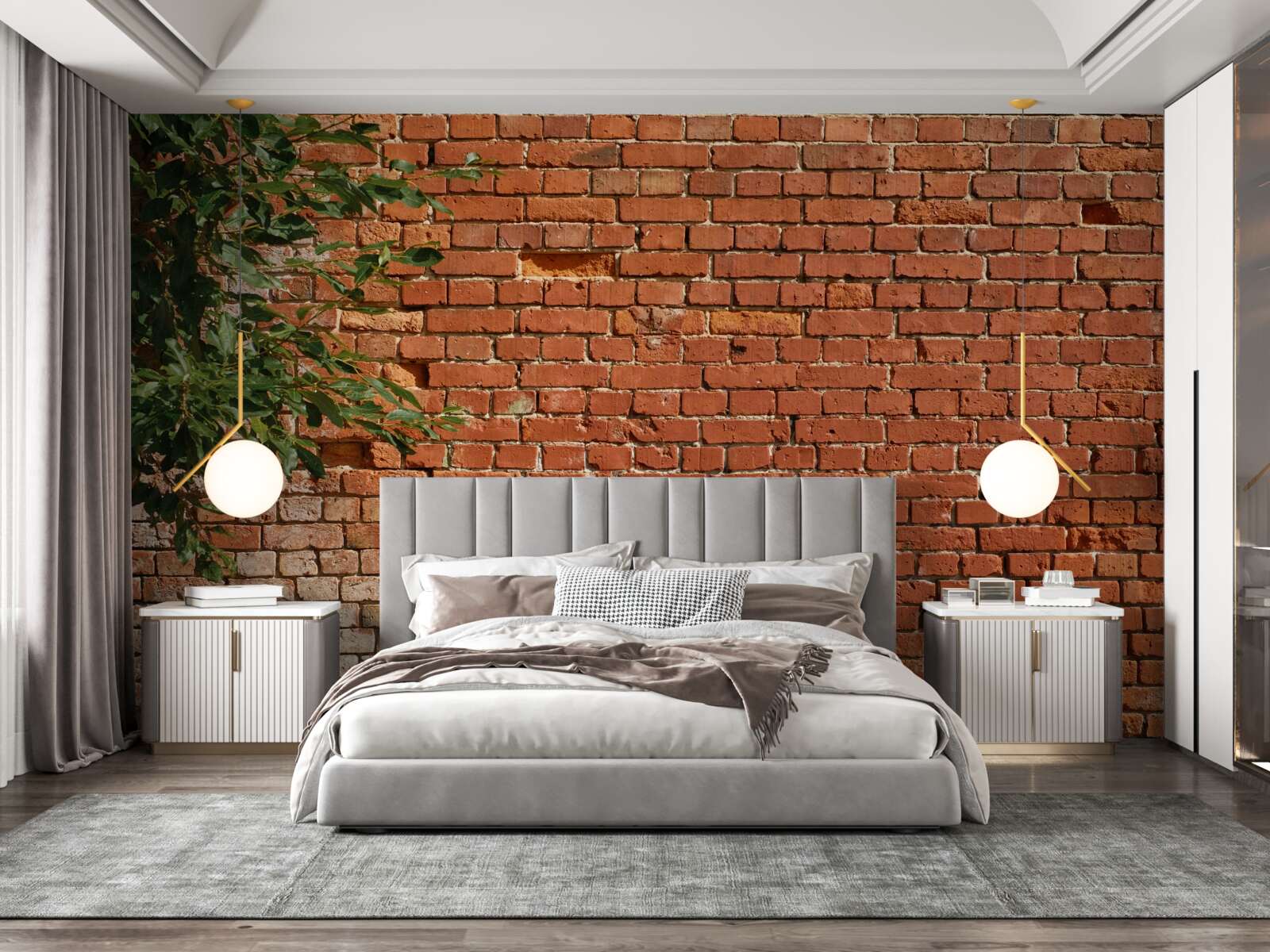 Fototapeta drevená vetva vedľa tehlovej bariéry