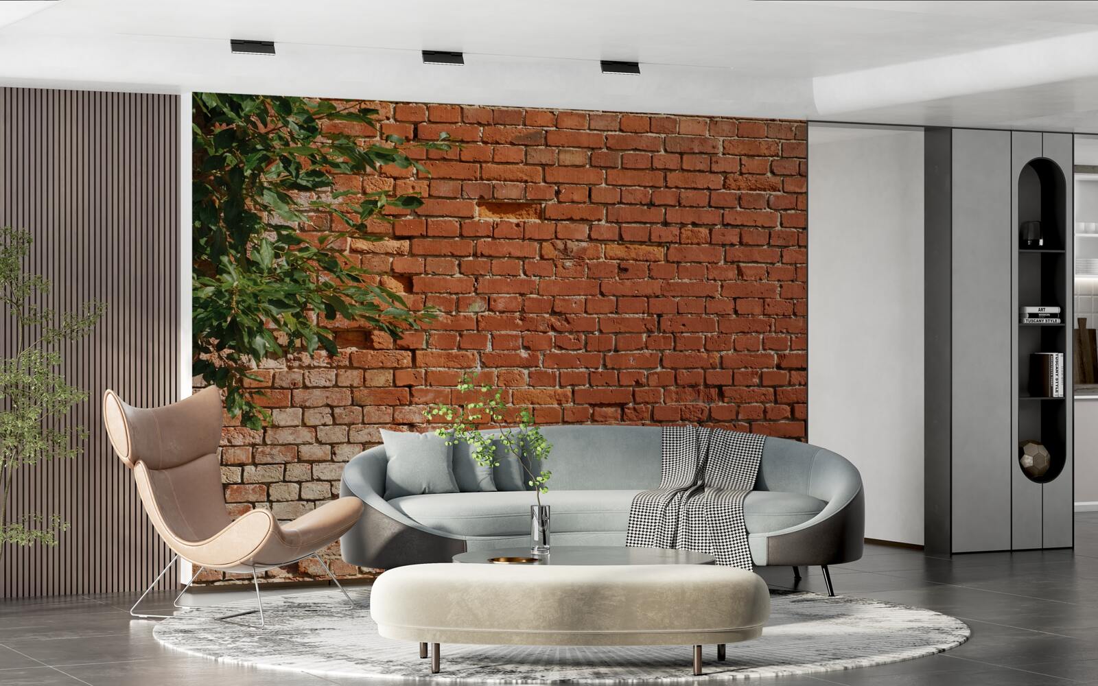 Fototapeta drevená vetva vedľa tehlovej bariéry