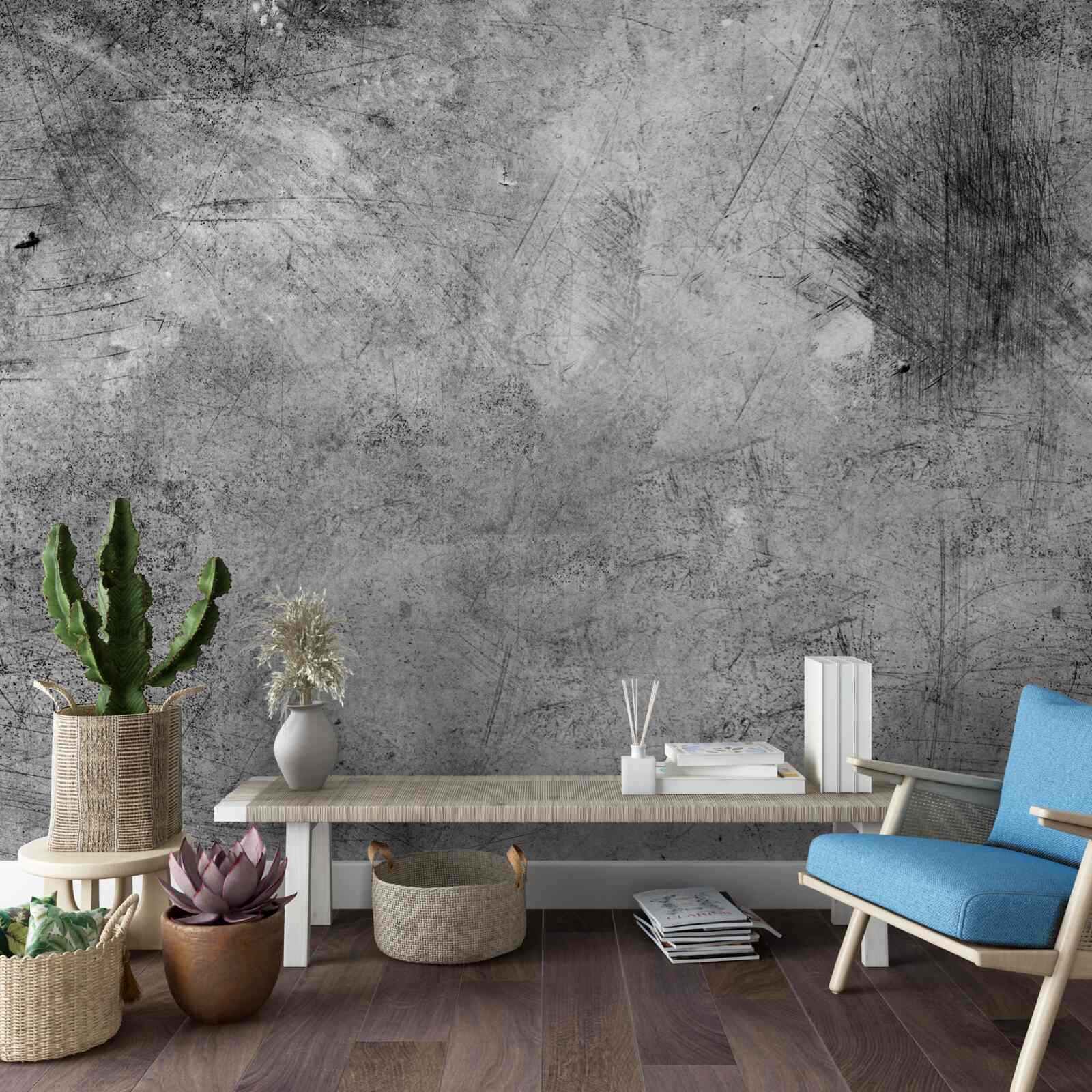 Fototapeta sivá stena so škrabancami zblízka