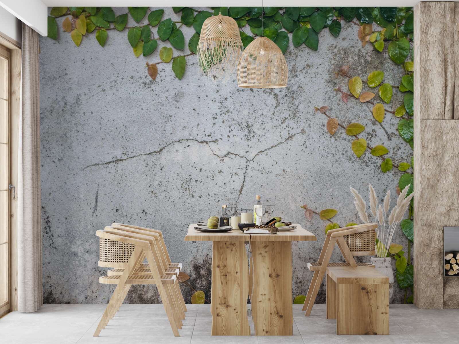 Fototapeta listy sú zelenožlté na sivom podklade