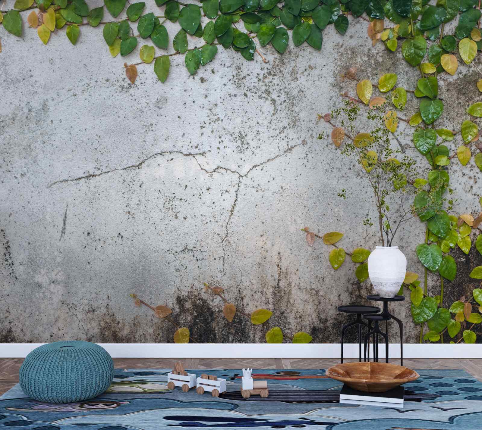 Fototapeta listy sú zelenožlté na sivom podklade