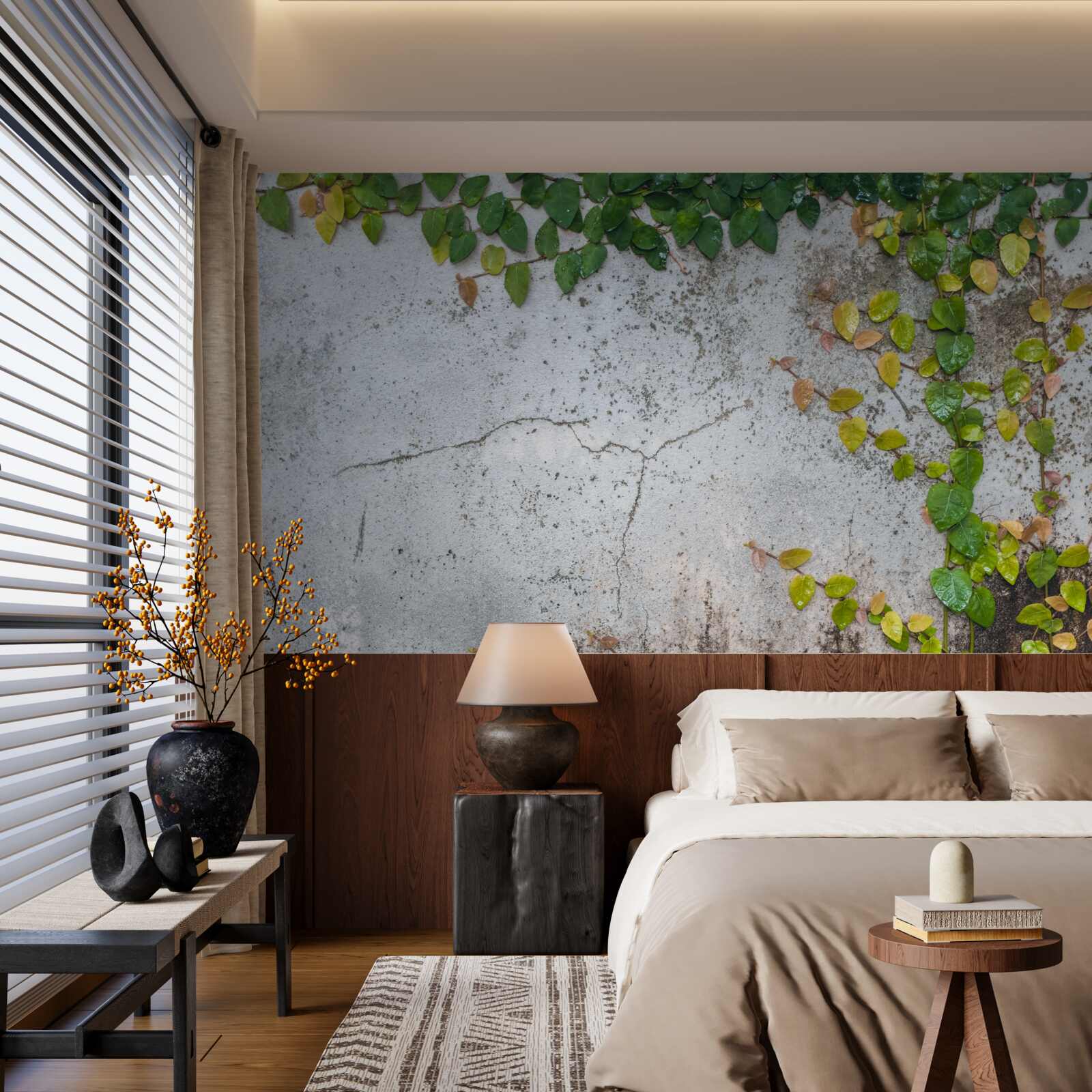 Fototapeta listy sú zelenožlté na sivom podklade