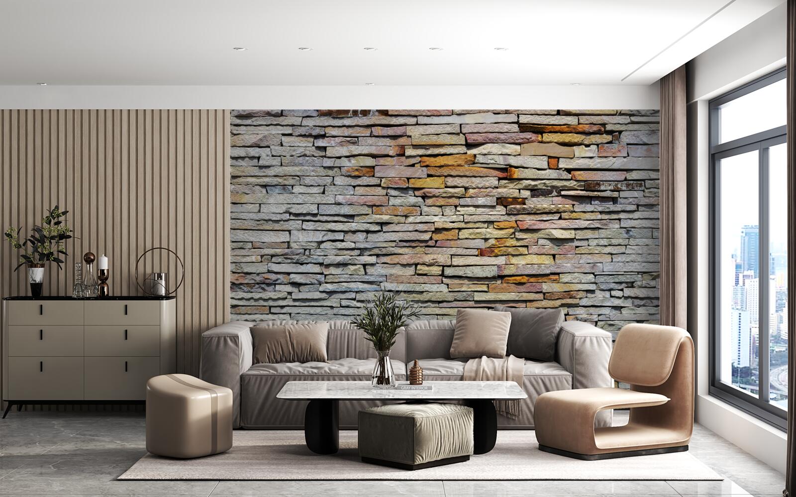 Fototapeta Stena je pokrytá kamennými pruhmi