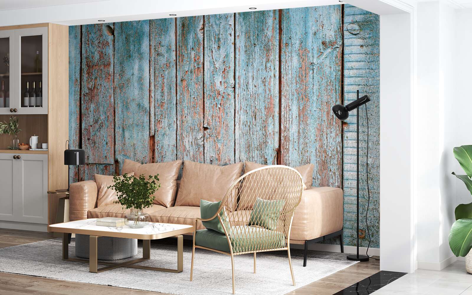 Fototapeta pozadie zo starých trámov v odtieňoch šedej a modrej