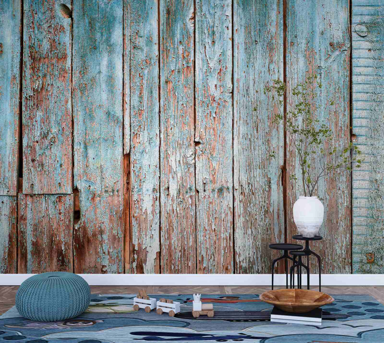 Fototapeta pozadie zo starých trámov v odtieňoch šedej a modrej