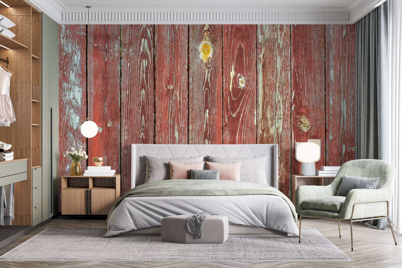 Fototapeta drevený podklad je červený a má starožitný vzhľad