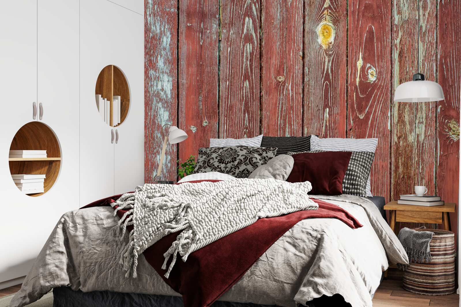 Fototapeta drevený podklad je červený a má starožitný vzhľad