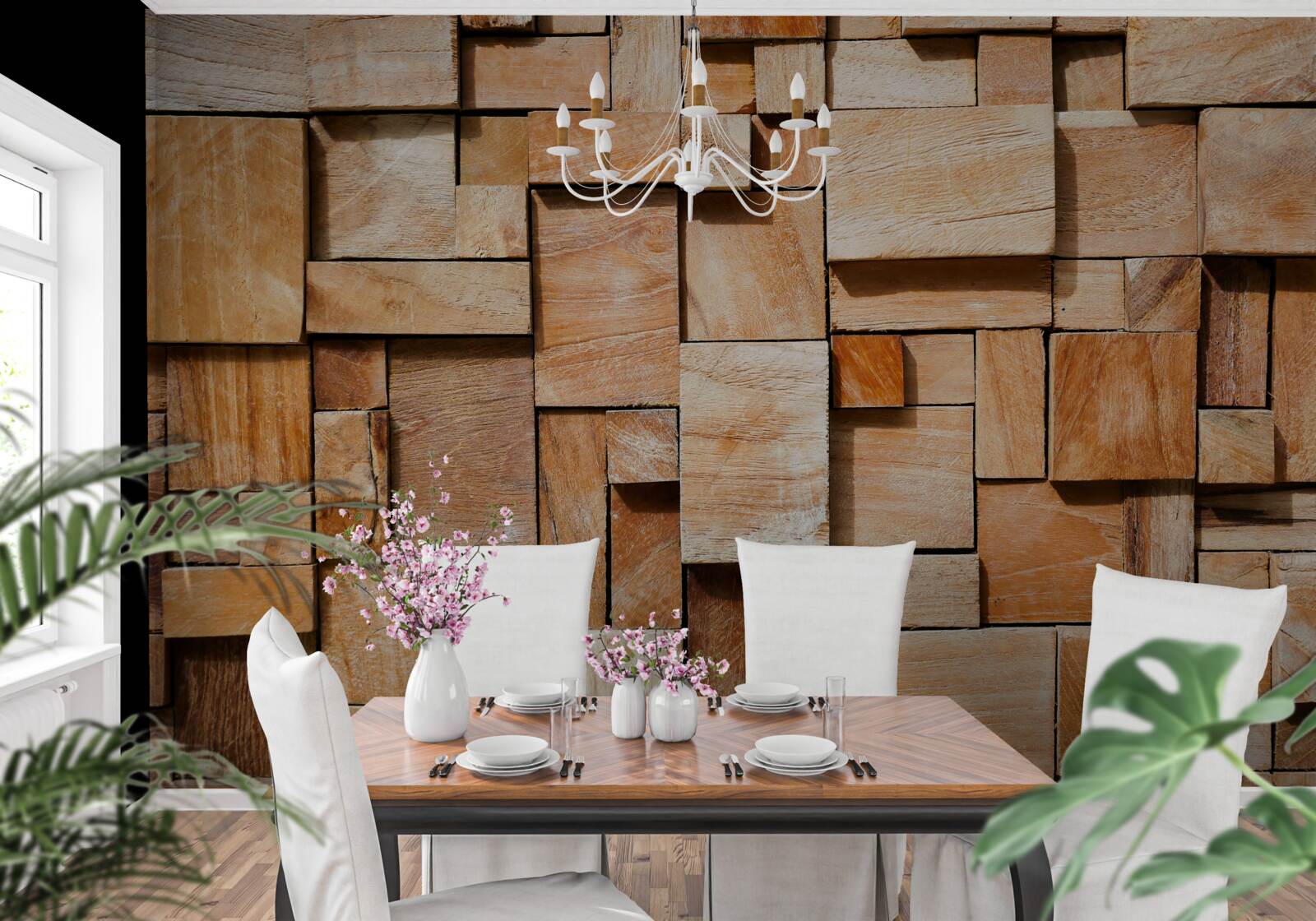 Fototapeta dekoračný výrobok z drevených úlomkov