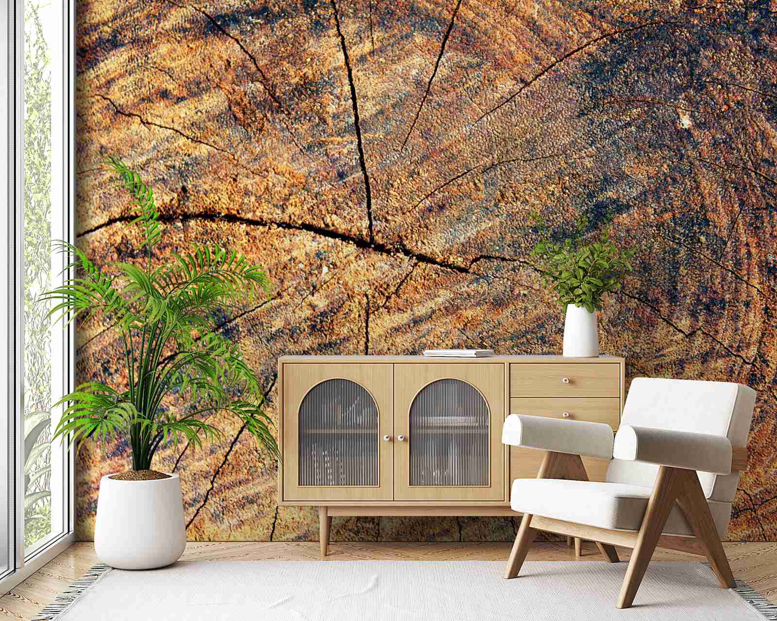 Fototapeta Reťaze života stromu na rezanom kmeni