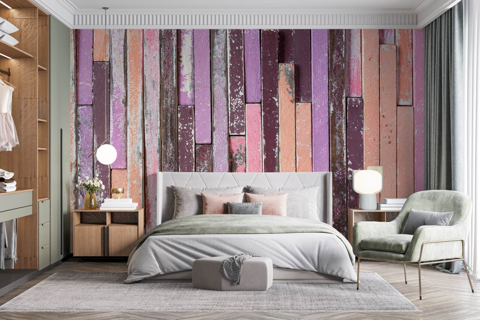 Fototapeta drevené parketové lišty v rôznych farbách z dávnych čias