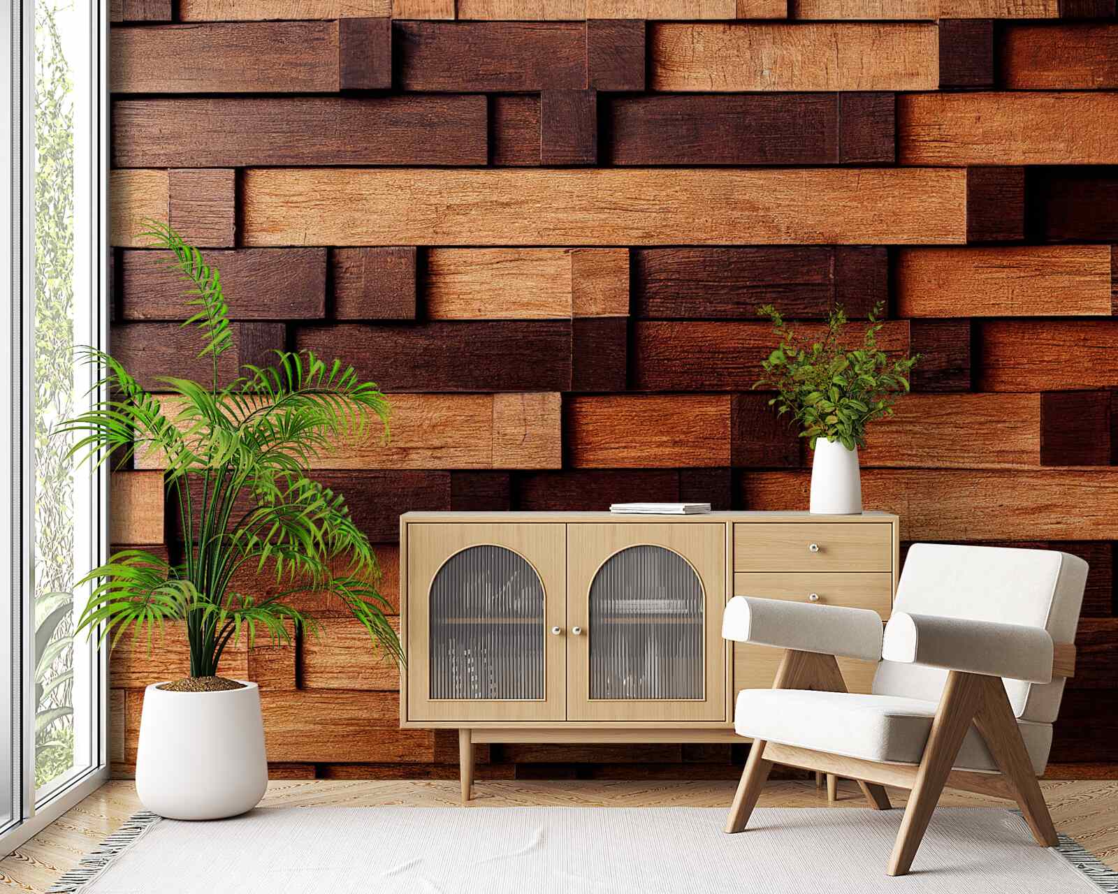 Fototapeta Stenu tvoria drevené trámy v odtieňoch tmavohnedej a svetlohnedej