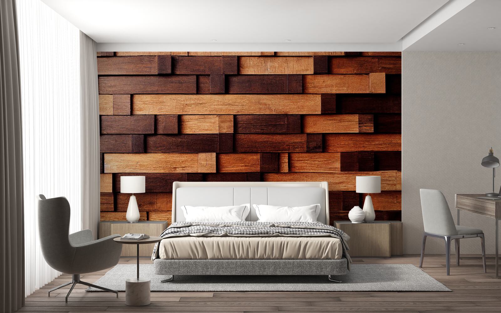 Fototapeta Stenu tvoria drevené trámy v odtieňoch tmavohnedej a svetlohnedej