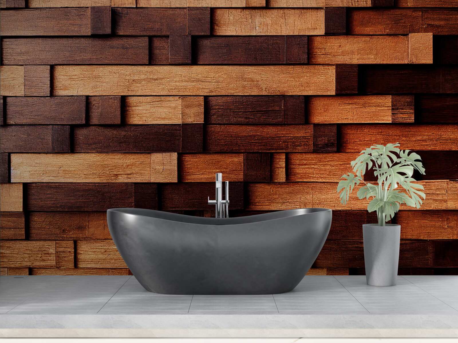 Fototapeta Stenu tvoria drevené trámy v odtieňoch tmavohnedej a svetlohnedej