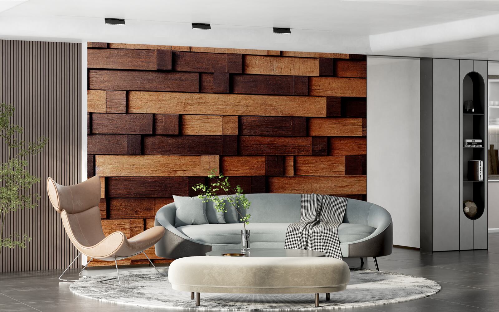 Fototapeta Stenu tvoria drevené trámy v odtieňoch tmavohnedej a svetlohnedej